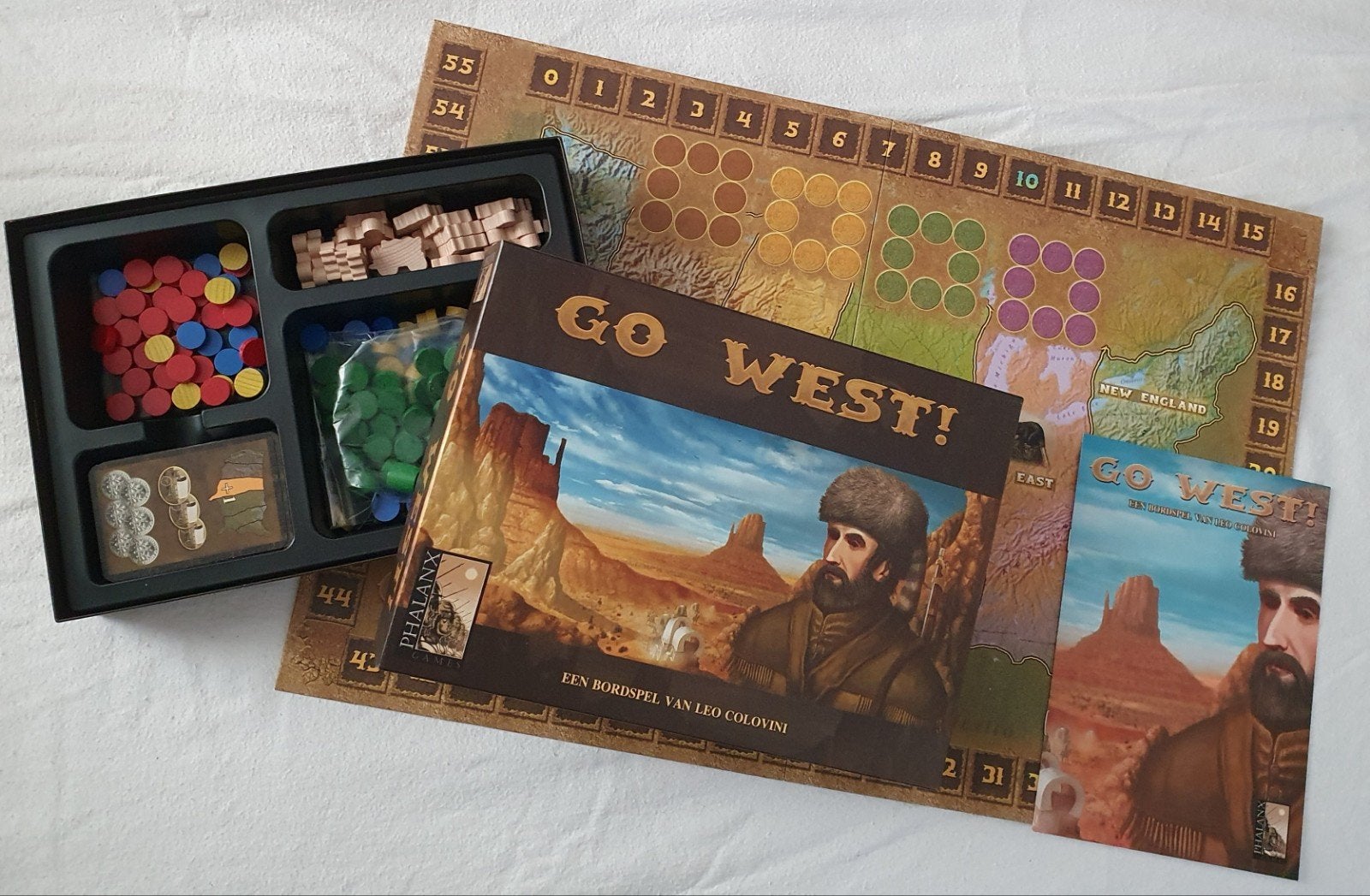 Spel: Go West !, Hobby en Vrije tijd, Gezelschapsspellen | Bordspellen, Drie of vier spelers, Ophalen of Verzenden, Gebruikt, Phalanx