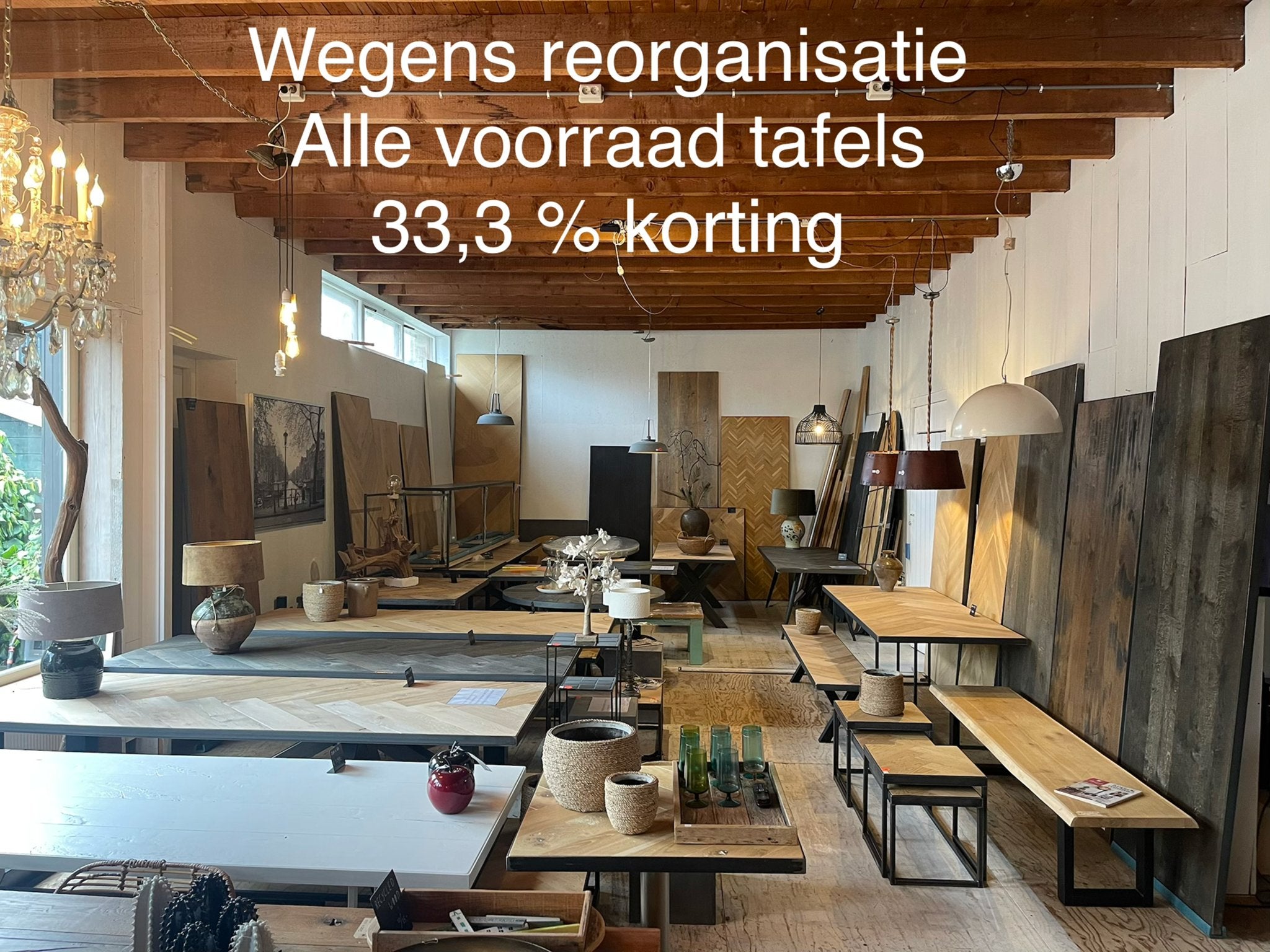 Diverse tafels met 33,3% korting wegens reorganisatie, Ophalen, 100 tot 150 cm, Eikenhout, Zo goed als nieuw