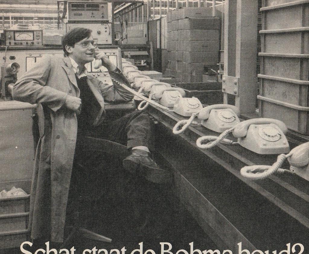 Retro reclame 1978 Bokma man in telefoon fabriek, Verzenden, Overige typen
