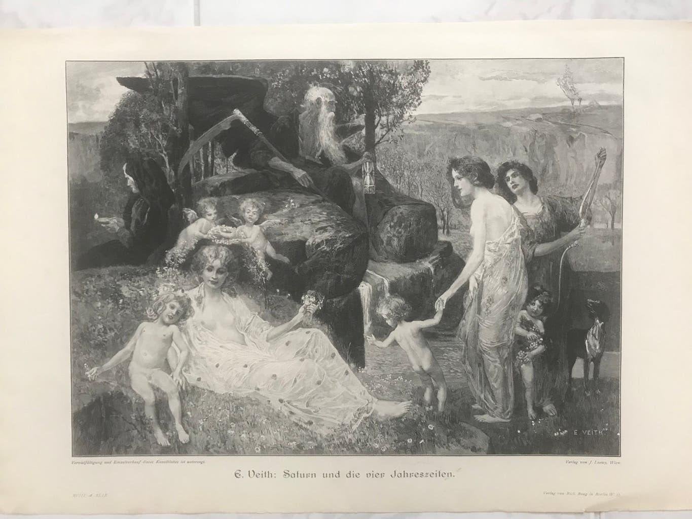 E. Veith: Saturn und die vier Jahreszeiten, 1892, 32x23cm., 1800 - 1899, Religie, Ophalen of Verzenden, 32 cm