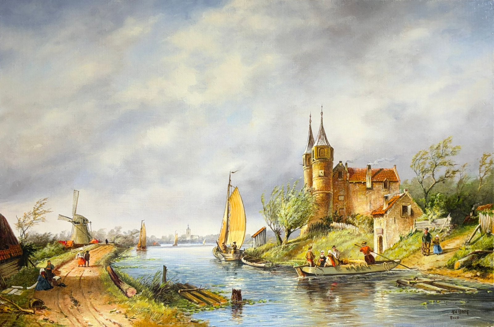 mooi helder schilderij, Antiek en Kunst, Kunst | Schilderijen | Klassiek, Maritiem / water, Doek, Ophalen of Verzenden, Olieverf