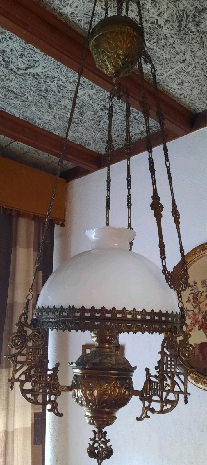 Antieke petroleumlamp - hanglamp, Ophalen