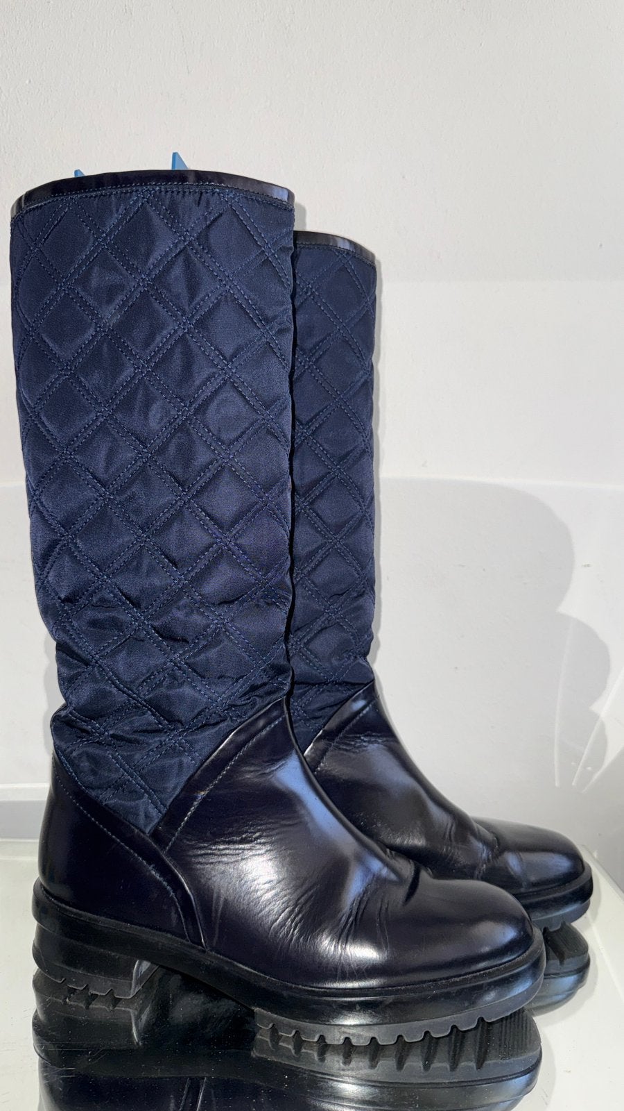 Marc Jacobs Quilted Nylon & Leather Boots (Vintage 2011), Kleding | Dames, Ophalen of Verzenden, Zo goed als nieuw, Blauw, Hoge laarzen