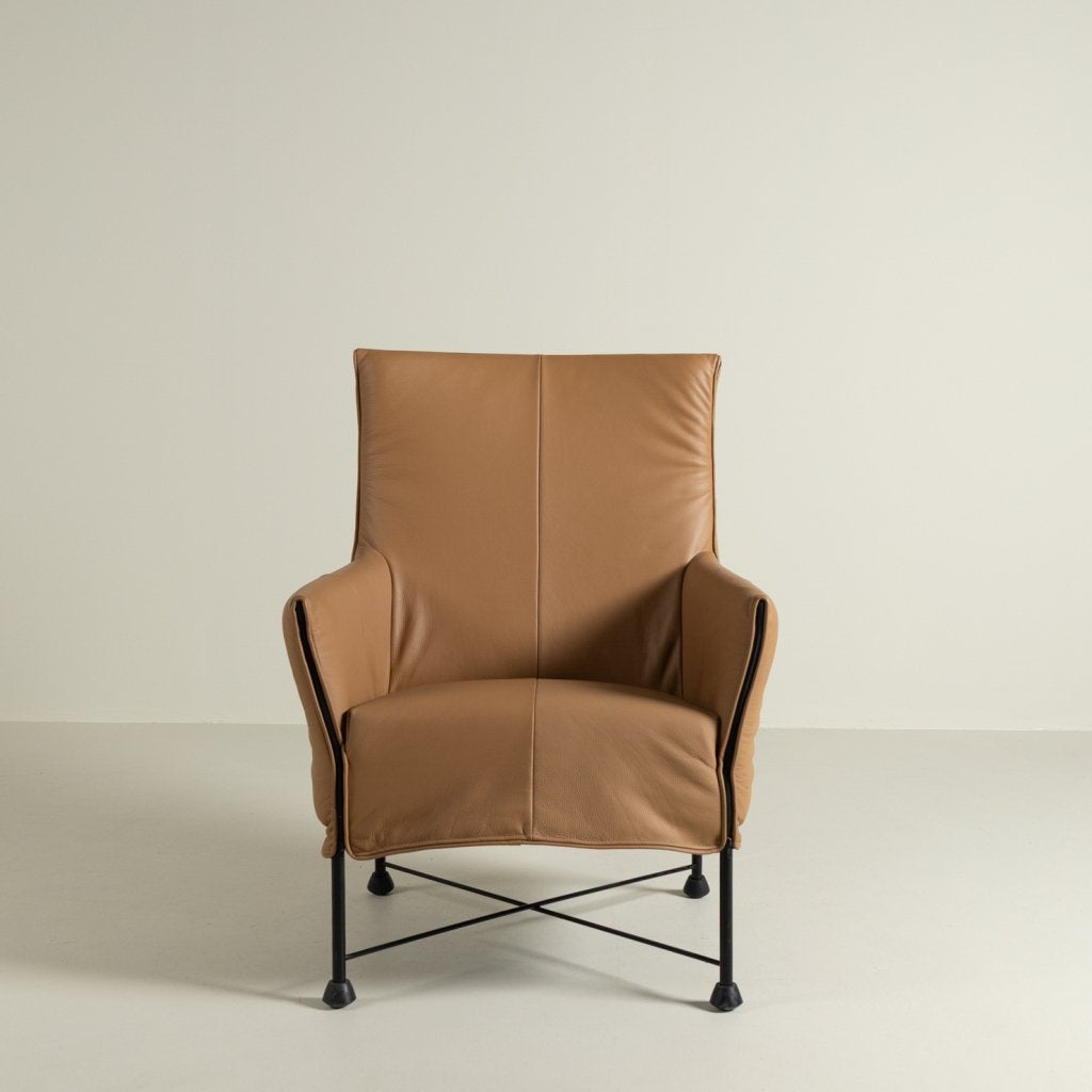 Montis Charly Fauteuil Zand Leer - Zwart (Op Doppen), Niet ingevuld, Zo goed als nieuw, Niet ingevuld, Niet ingevuld