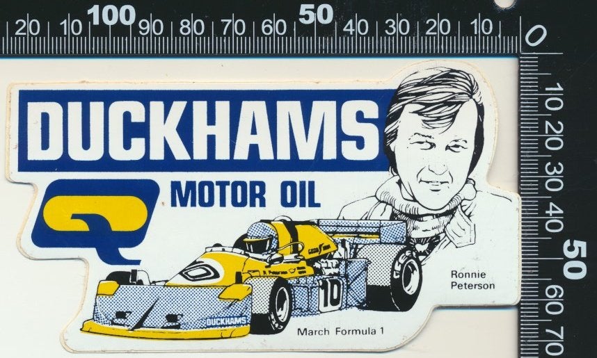 Sticker: Duckhams Motor Oil - March - Ronnie Peterson, Ophalen of Verzenden, Zo goed als nieuw, Auto of Motor