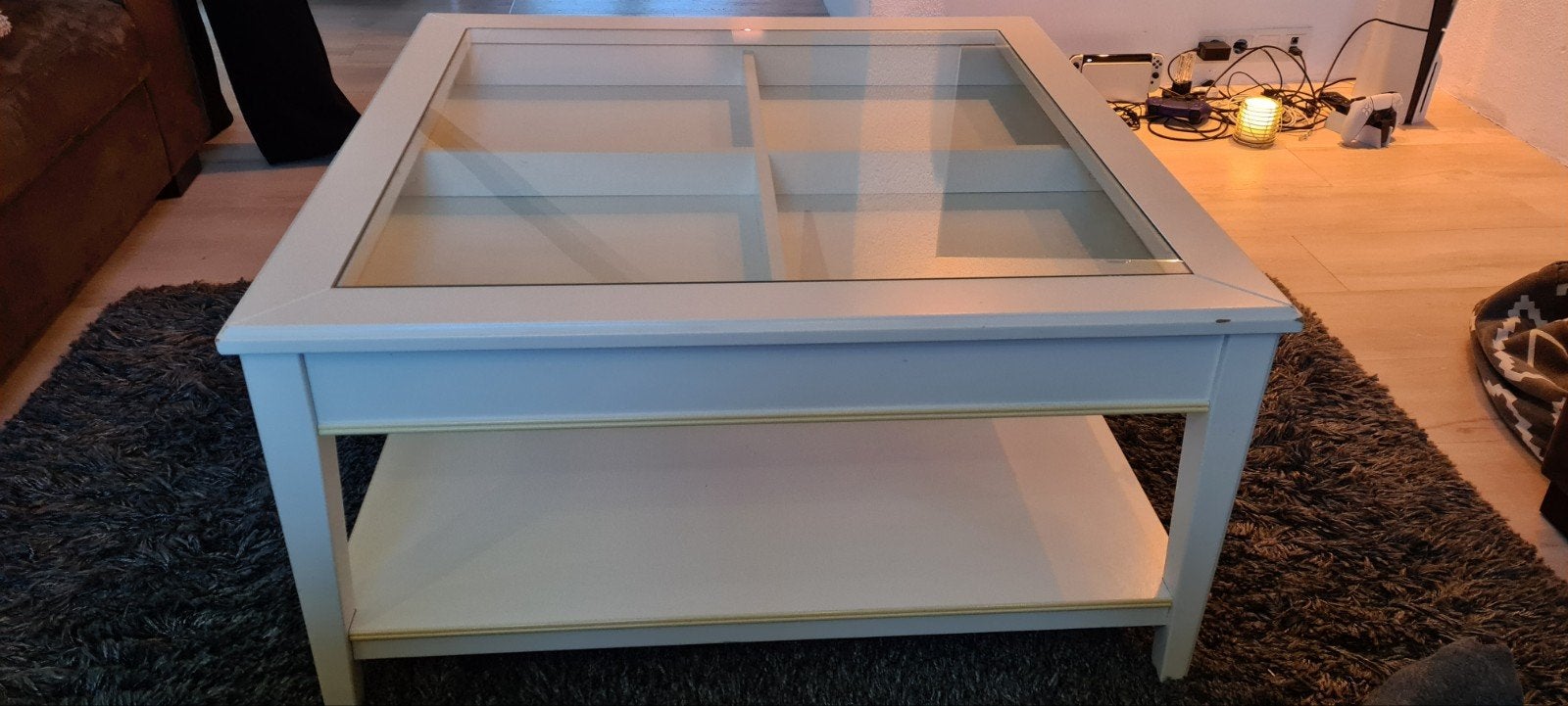 Ikea salontafel met glazen blad en lade, Ophalen, 50 – 75, Gebruikt, 50 tot 100 cm