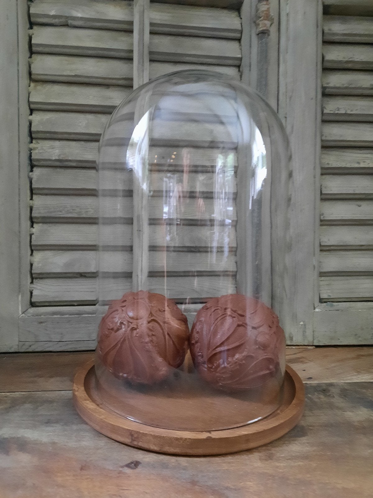 Grote glazen stolp op houten onderbord stolp cloche glas, Glas, Ophalen, Zo goed als nieuw, 20 cm