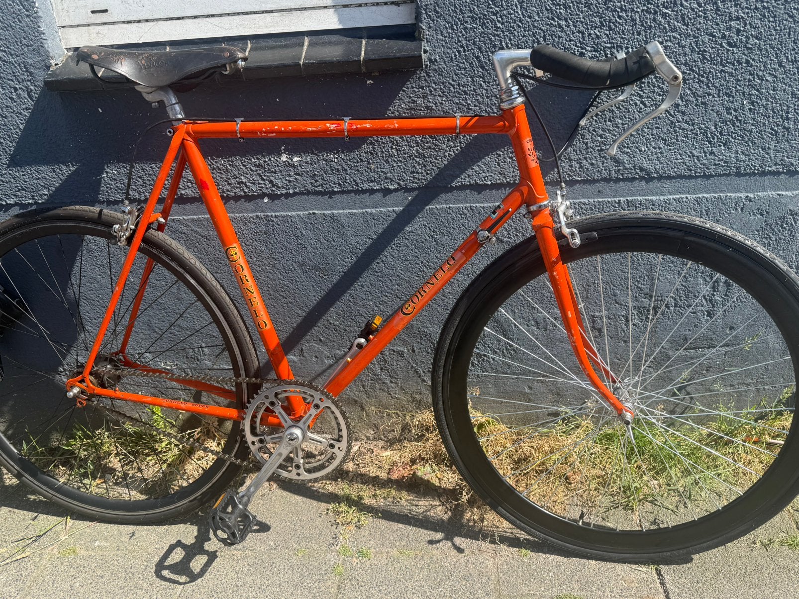 Single Speed Fiets with bullhorn handbrakes & Brooks Zadel, Gebruikt, Staal, Velgrem, 53 tot 57 cm