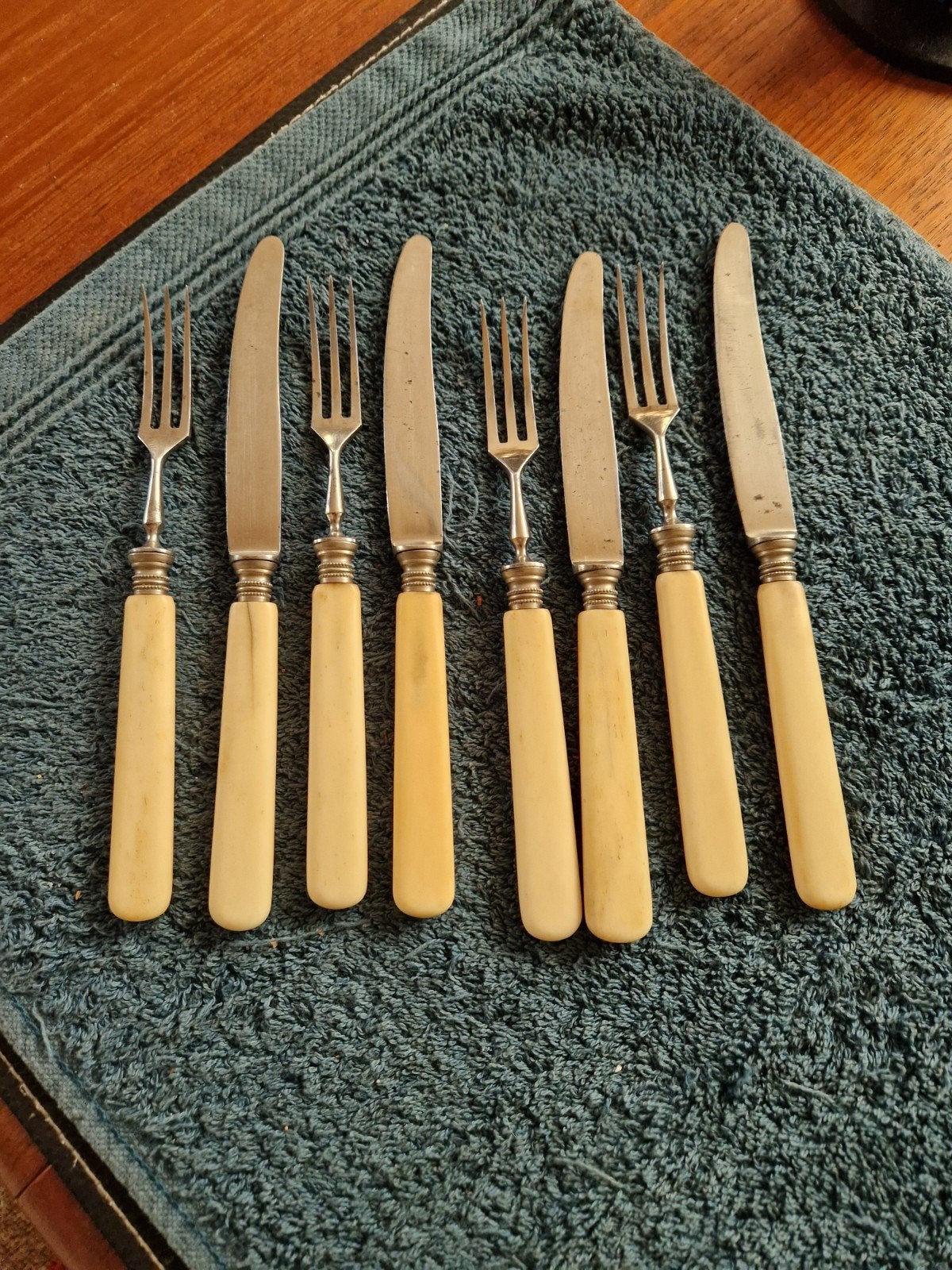 Vintage Set Art Deco Dessertbestek 4x Vorkjes 4x Mesjes., Ophalen of Verzenden