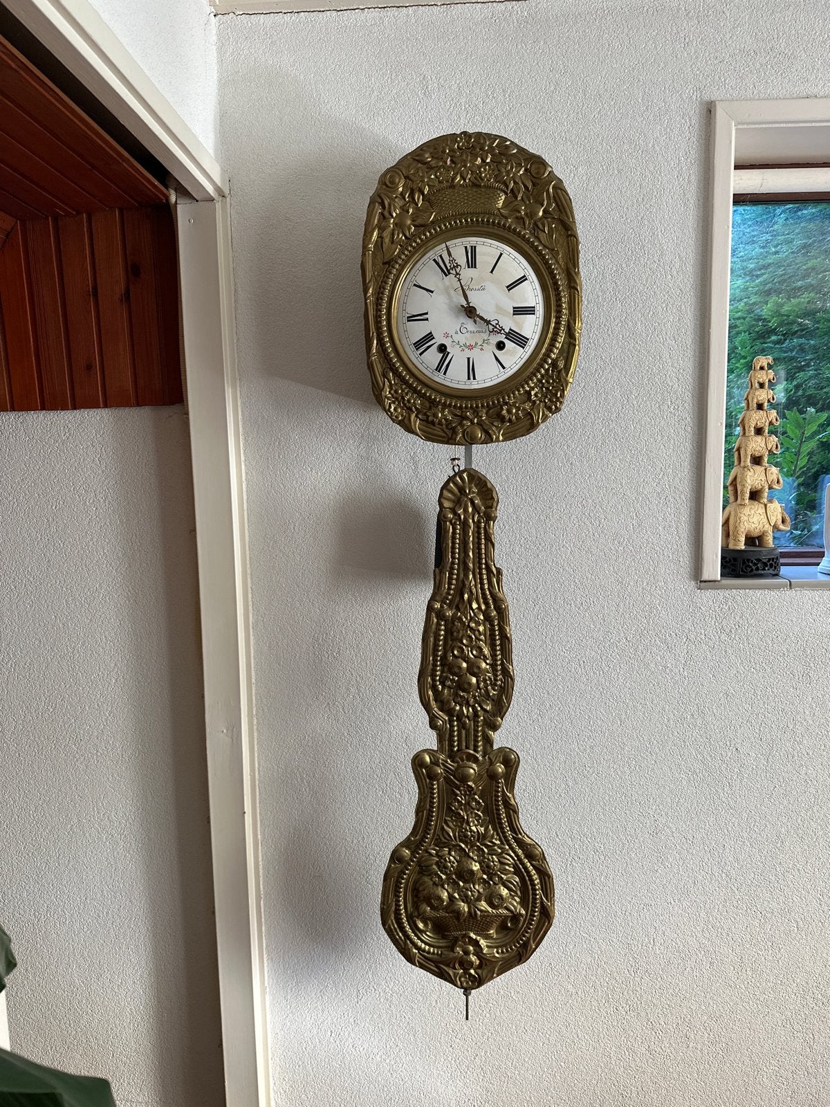 Antieke Franse Comtoise Klok - Sierlijk Messing, Ophalen of Verzenden