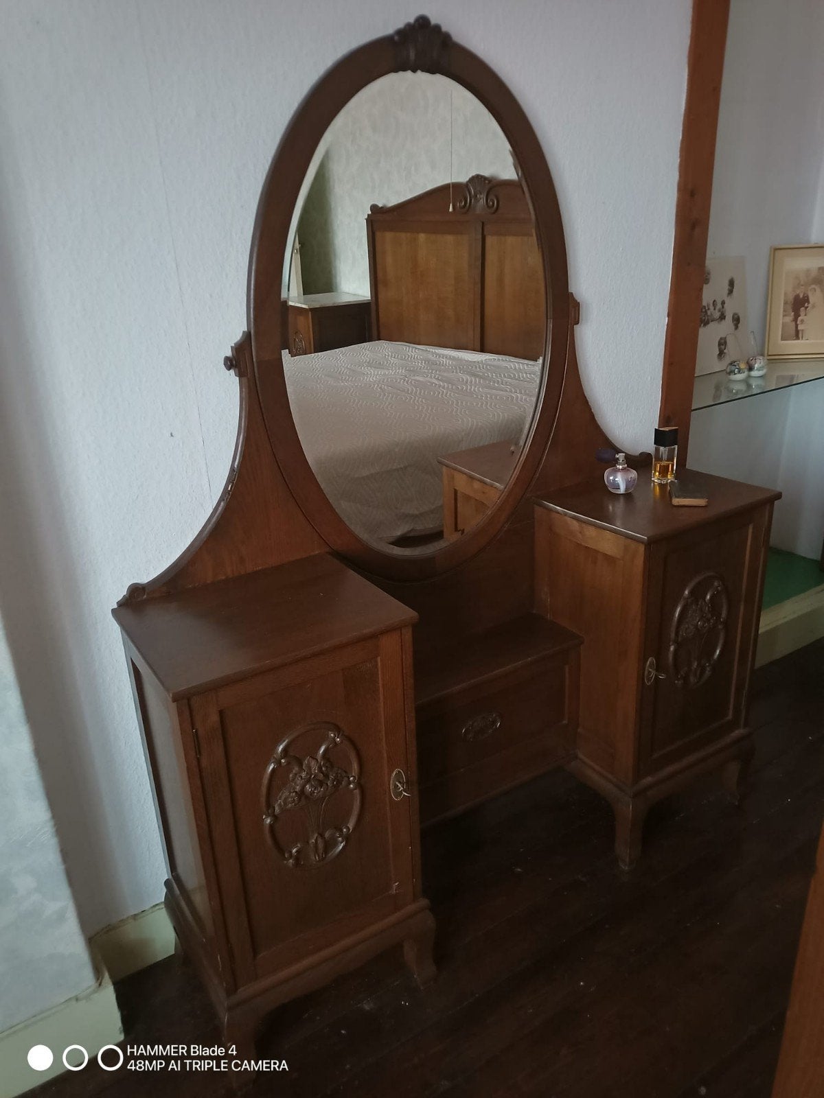 Antiek houten kaptafel met spiegel izgst! h158x b122xd33, Antiek en Kunst, Antiek | Meubels | Bedden, Ophalen
