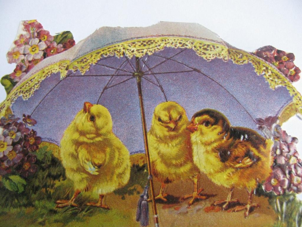 Groot Poesieplaatje - Kuikens Onder Parasol - 10.5 x 8 cm, Verzenden