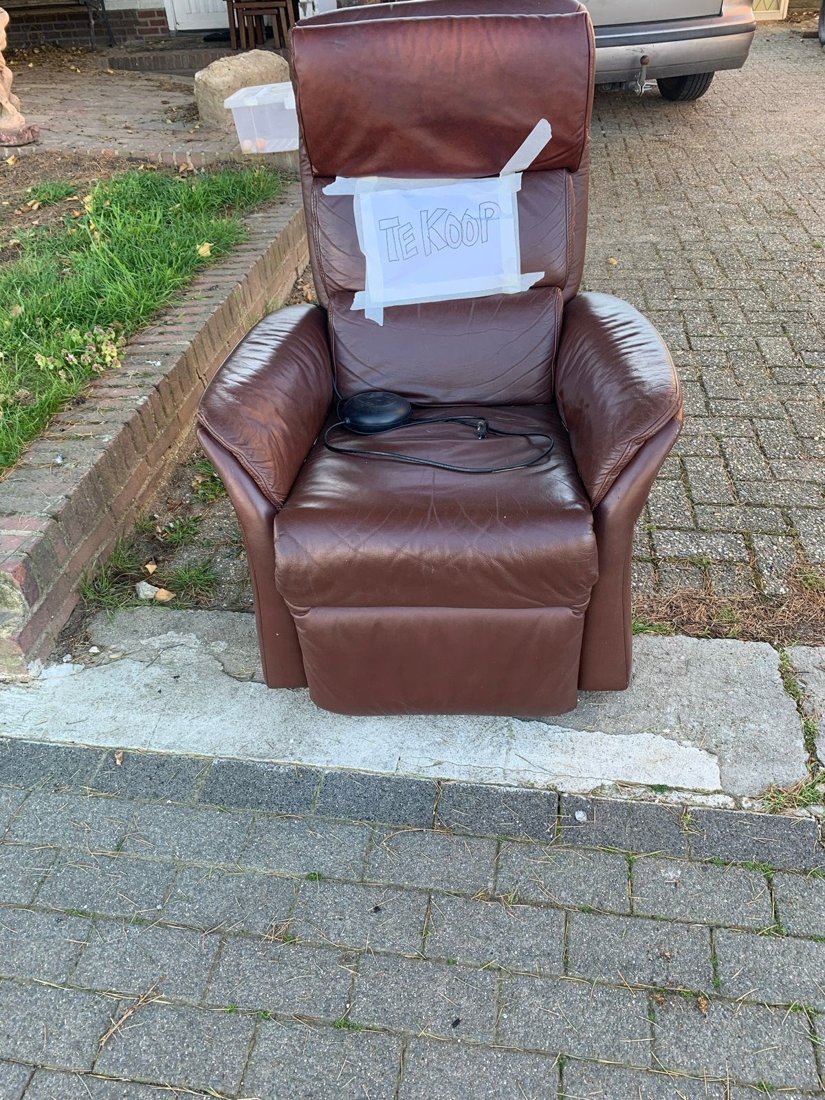 Comfortabele bruine leren relaxfauteuil, Ophalen of Verzenden, Gebruikt, Leer, 75 tot 100 cm