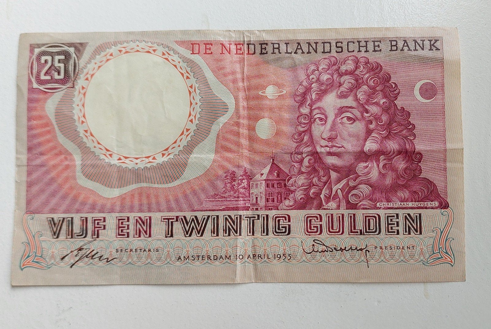Zeldzaam 25 Gulden bankbiljet Christiaan Huygens, Ophalen of Verzenden, 25 gulden, Los biljet