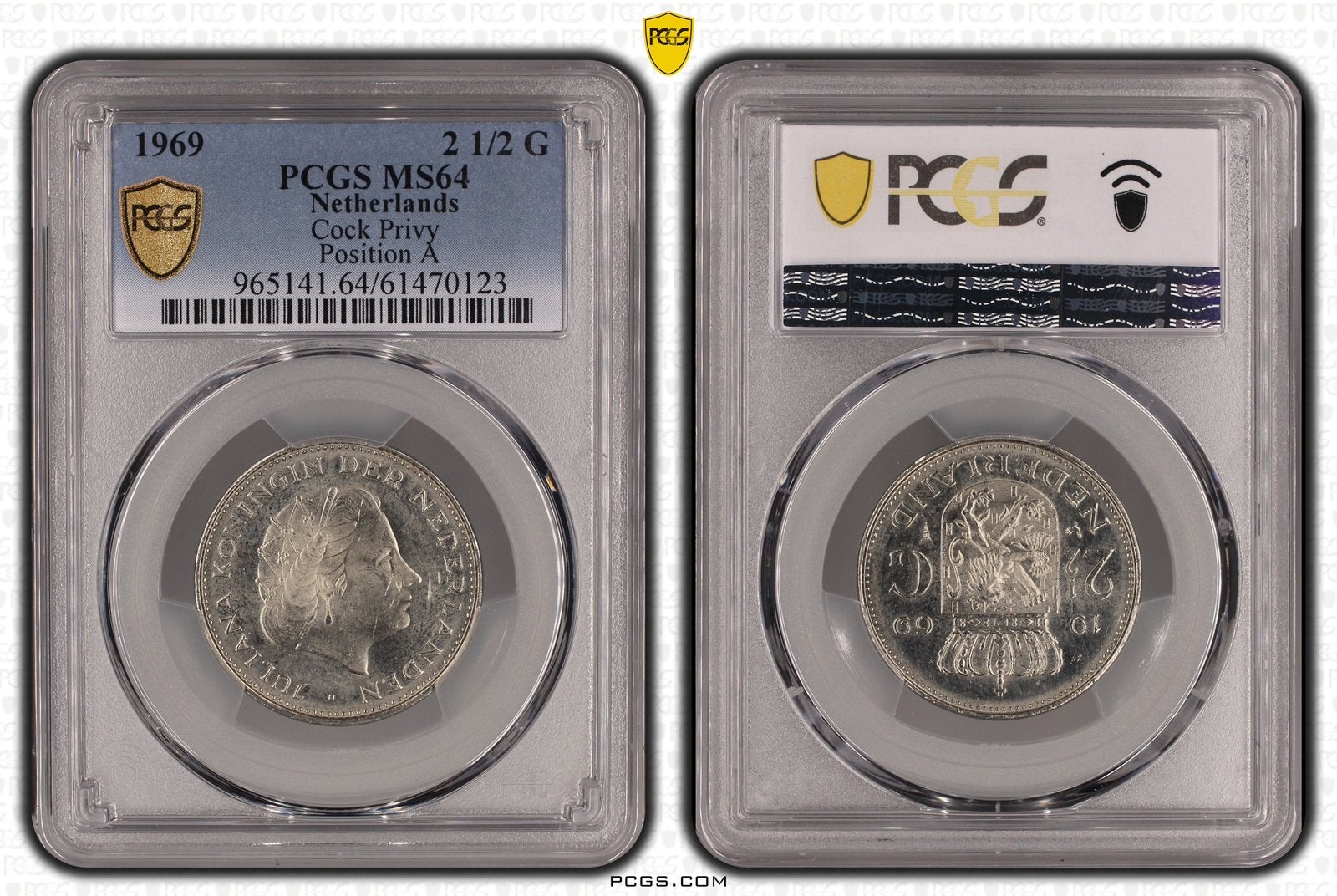 2½ Gulden 1969 haan - (Sch. 1113) - POS A - 2/2 - PCGS MS64, Postzegels en Munten, Ophalen of Verzenden, Koningin Juliana, 2½ gulden