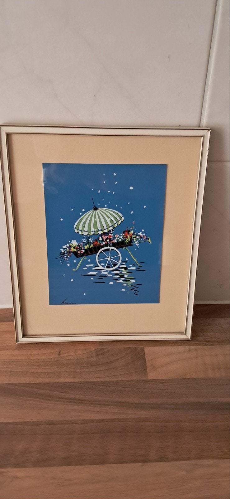 Vintage ingelijste prent 1961 gesigneerd, Antiek en Kunst, Kunst | Schilderijen | Klassiek, Ophalen of Verzenden