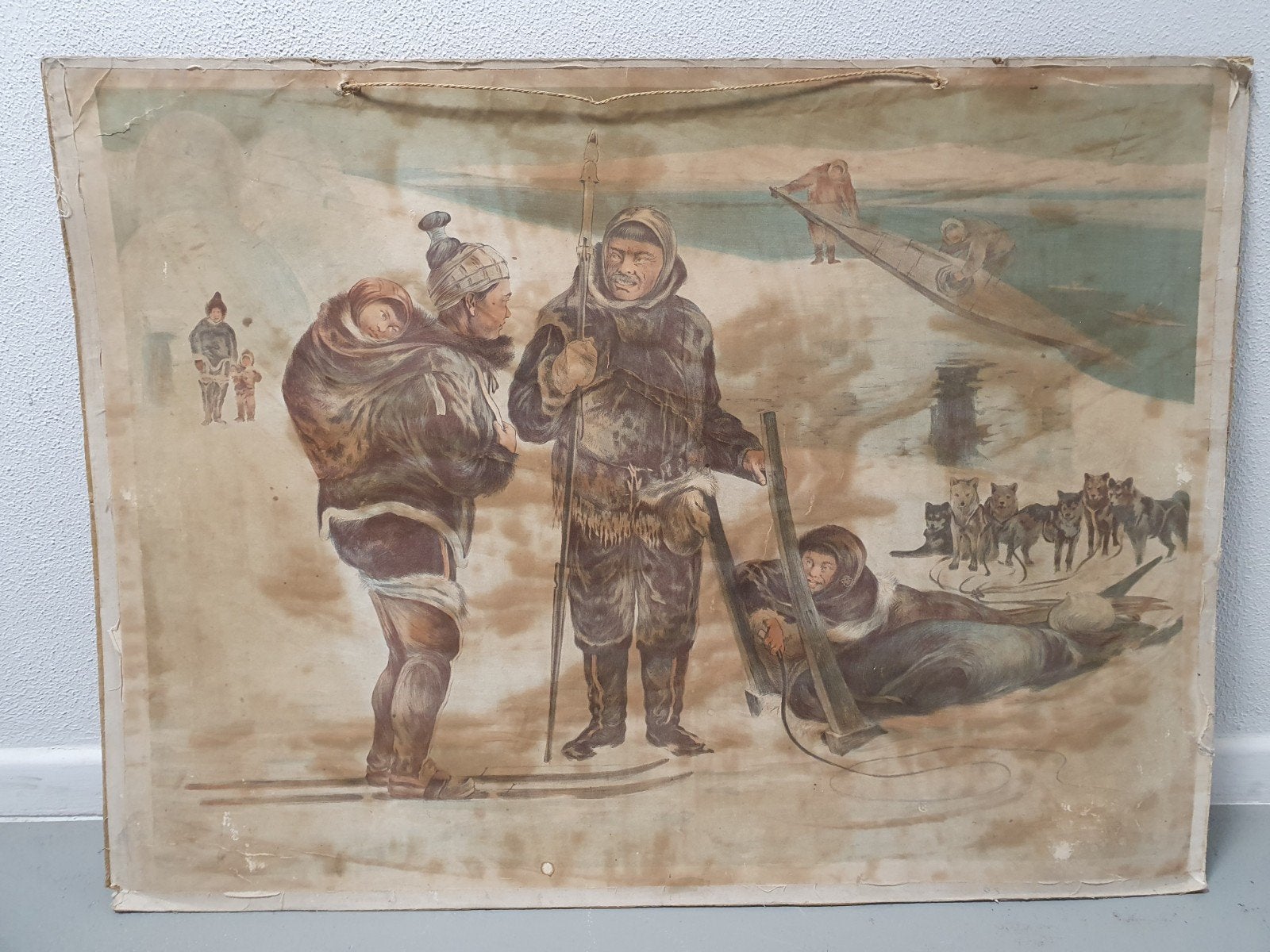 Oude schoolplaat: Het leven / de jacht van de Inuit, Antiek en Kunst, Ophalen, Aardrijkskunde