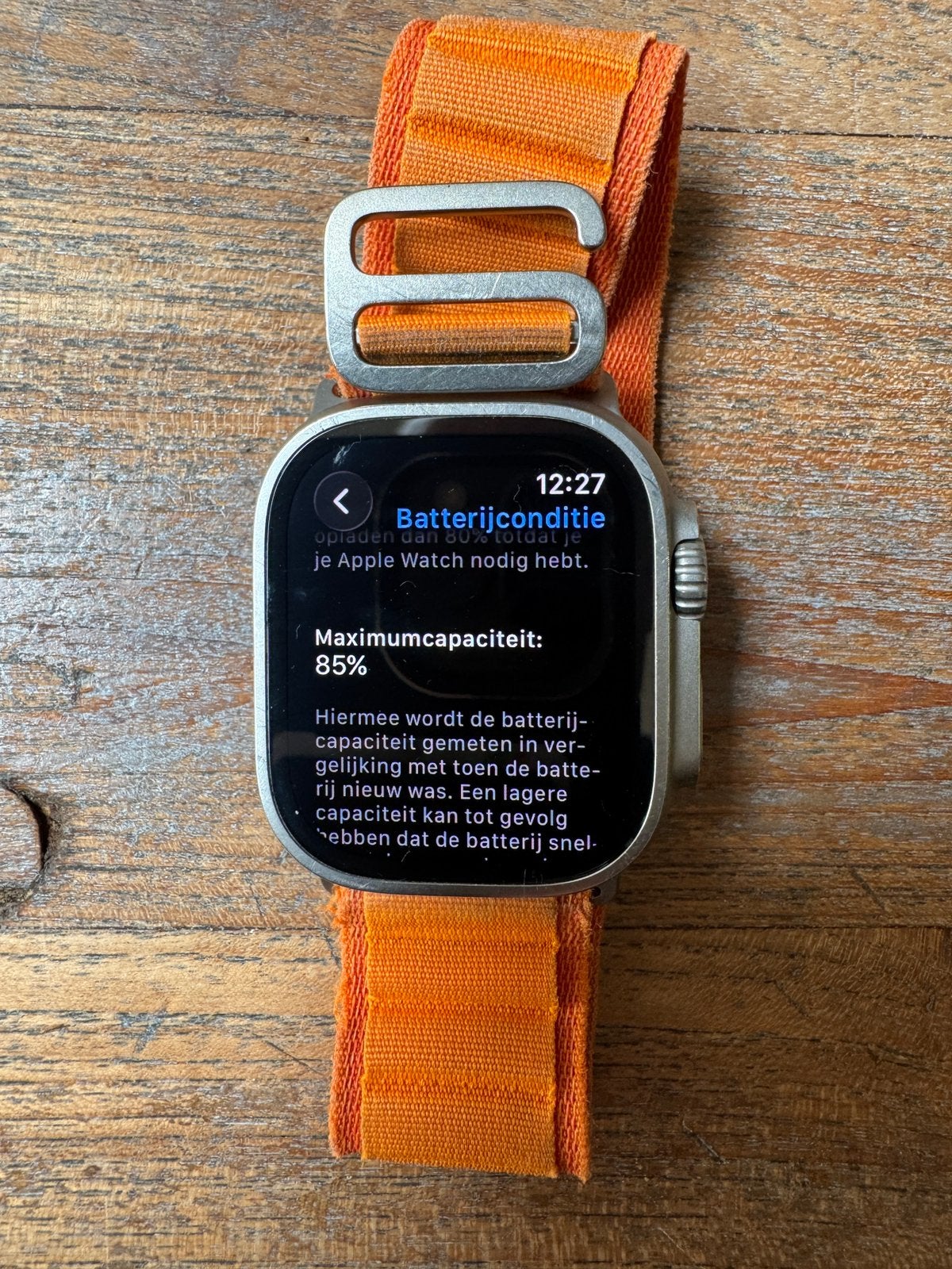 Apple Watch Ultra 49mm Titanium met Oranje Alpine Loop, Gebruikt, IOS, Oranje, Ophalen of Verzenden