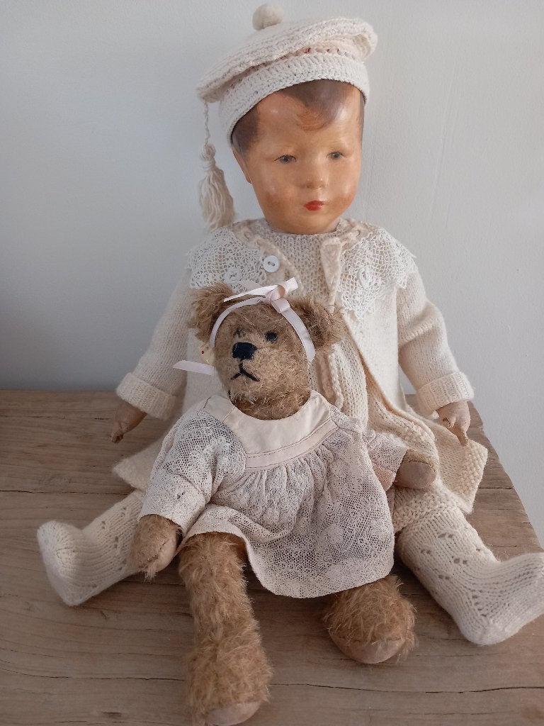 Lief handgemaakt mohair beertje 24 cm., Antiek en Kunst, Ophalen of Verzenden