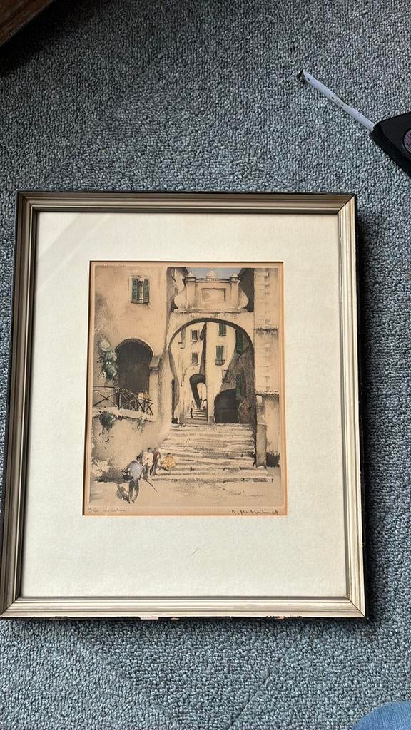 Ets moorse poort Menton Roger Hebbelinck, Antiek en Kunst, Kunst | Etsen en Gravures, Ophalen of Verzenden, Ets