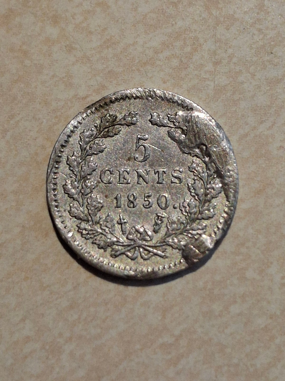 Zilveren 5 cent 1850 Willem III, Koning Willem III, Zilver, Ophalen of Verzenden, Losse munt