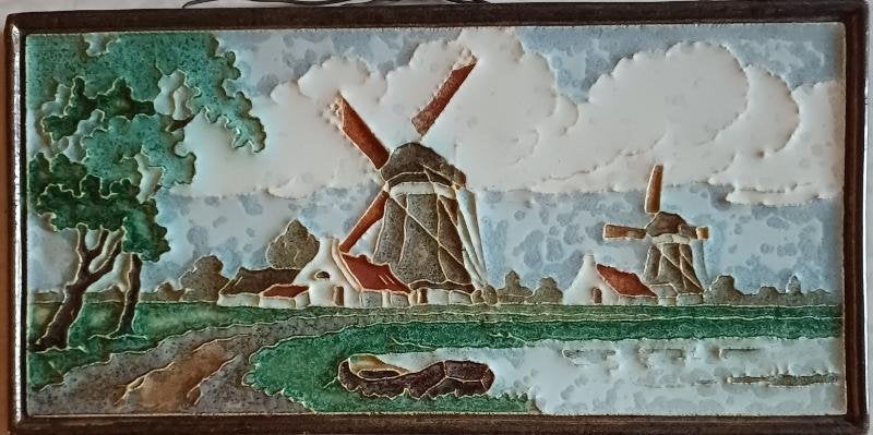 Cloisonne tegel van de porceleyne fles 2 korenmolens, Ophalen of Verzenden