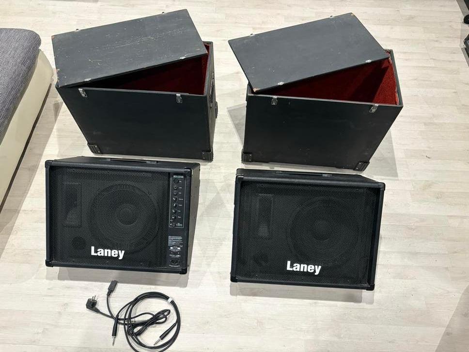 2 Laney monitors CP12+CM12 met flightcases en kabels, Ophalen, Zo goed als nieuw, Audio