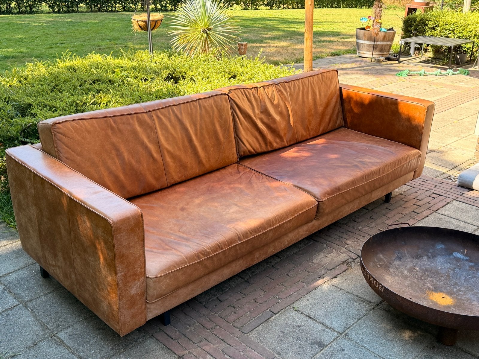 Comfortabele leren bank, Huis en Inrichting, Banken | Sofa's en Chaises Longues, Gebruikt, Driepersoons, Ophalen of Verzenden