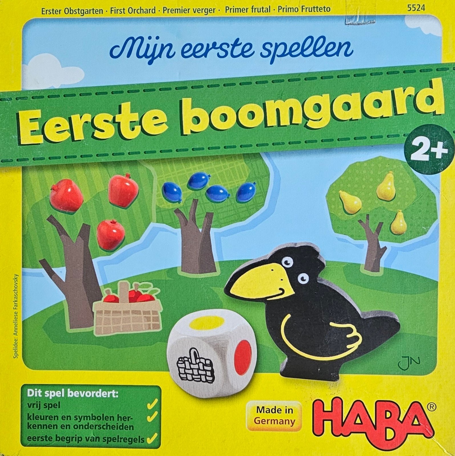3 Haba spellen: Eerste Boomgaard, Visjes Vangen, Steekspel, Kinderen en Baby's, Ophalen, Gebruikt