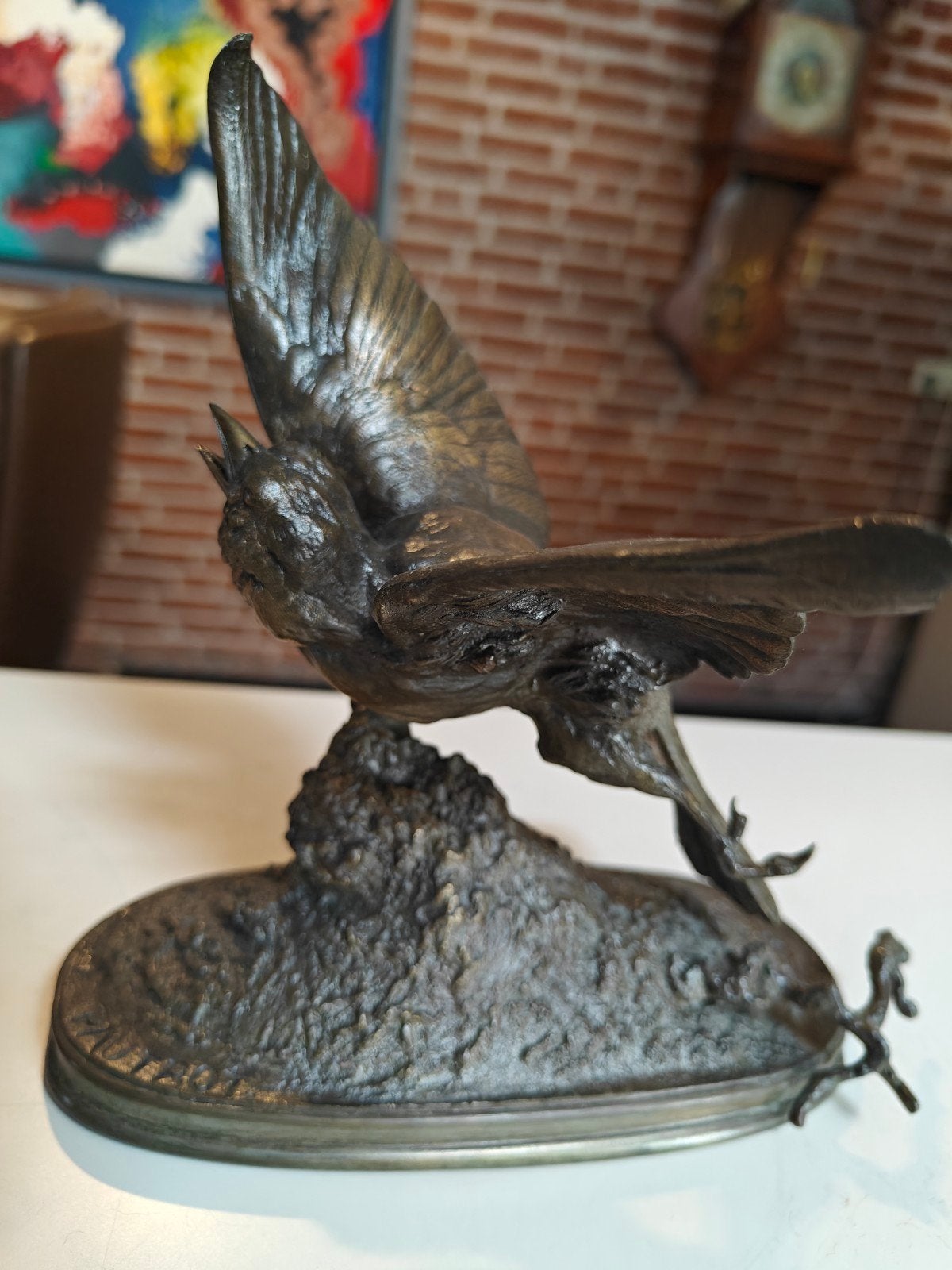 Antiek origineel bronzen beeld vogeltje Pautrot, Ophalen of Verzenden, Brons