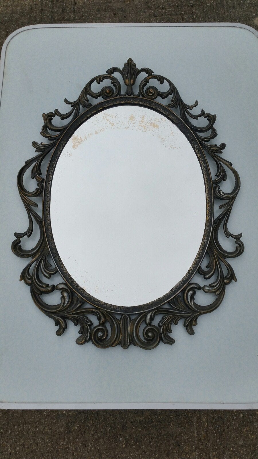 Vintage spiegel Barok Italiaans, Ophalen of Verzenden, Ovaal, Minder dan 50 cm, Minder dan 100 cm