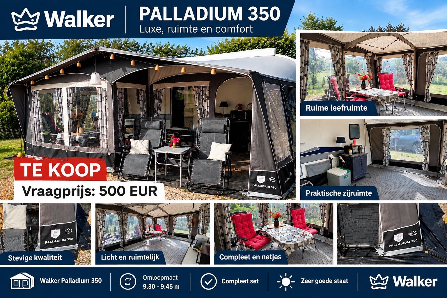 Walker Palladium 350 voortent te koop, Ophalen, Zo goed als nieuw, Walker Campingstyle