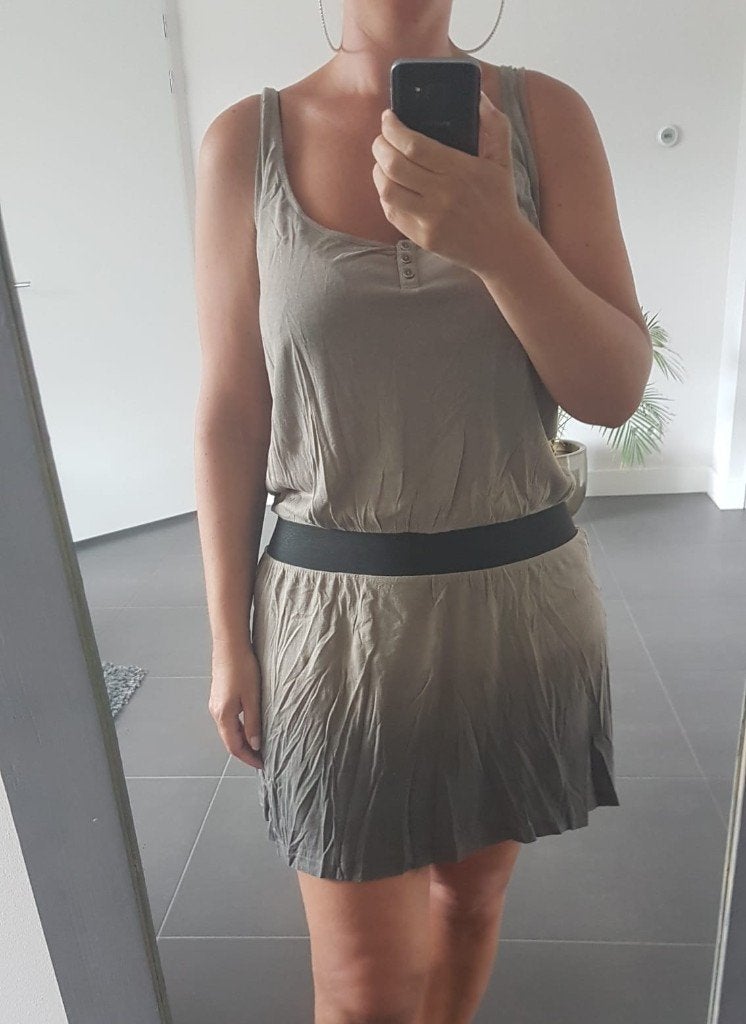 Jurk Elastisch Zomer Grijs L 3Suisses Collection, Verzenden, Maat 42/44 (L), Zo goed als nieuw, Grijs