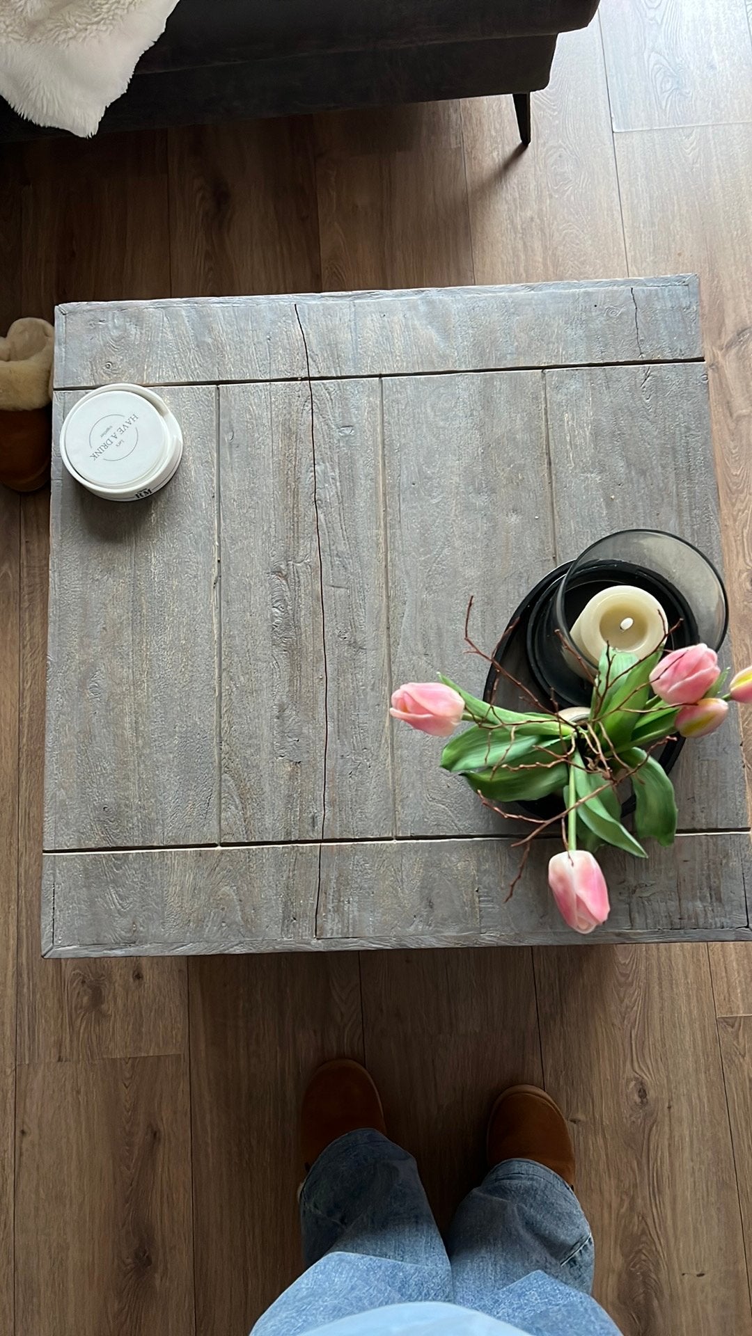 Riviera Maison Salontafel 70x70 met 4 lades, Ophalen, Gebruikt, Vierkant, 50 tot 100 cm