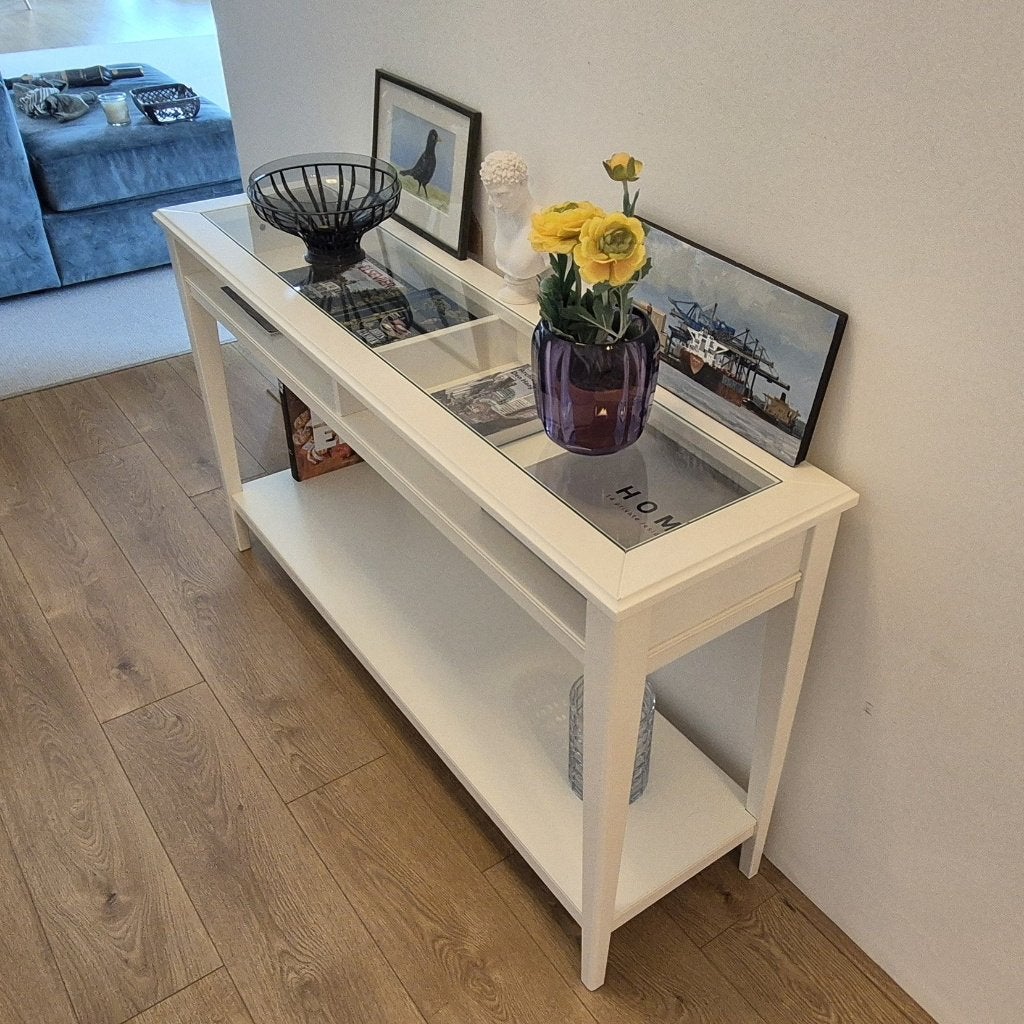 SET van 2x IKEA LIATORP Sidetable Wit met Glasplaat, Ophalen, Zo goed als nieuw, 75 cm of meer, 60 cm of meer
