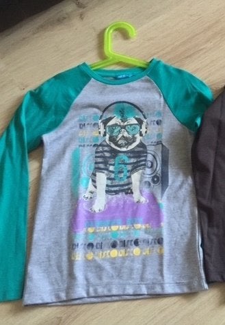 HEMA shirt longsleeve grijs turquoise Bulldog hond 110-116, Nieuw, Ophalen of Verzenden, Shirt of Longsleeve, Hema