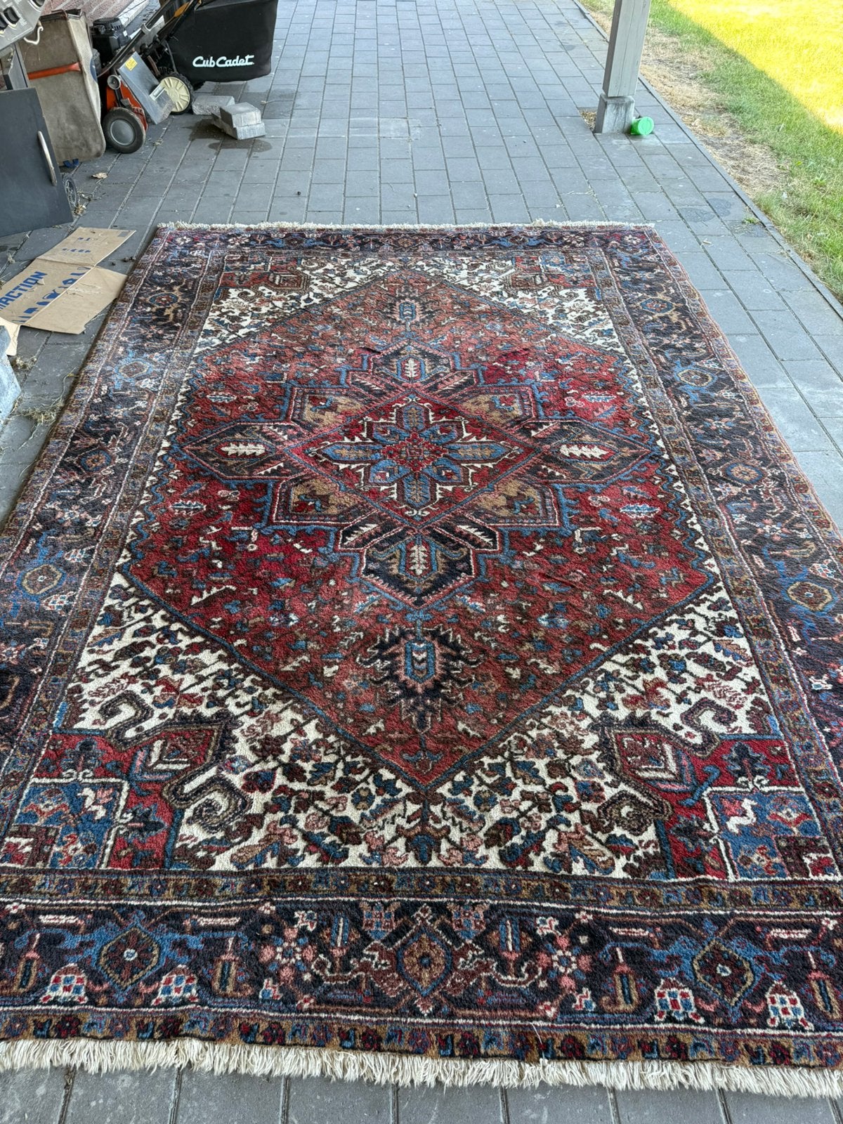 Tapijt hang geknoopt perzisch Heriz (300)205) cm, Ophalen, Zo goed als nieuw, Rechthoekig, 200 cm of meer