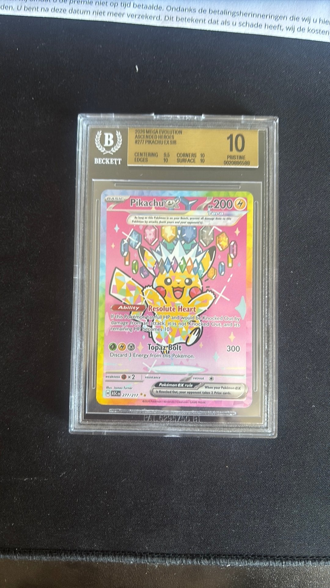 Pokemon pikachu EX #277 AH beckett 10, Ophalen of Verzenden, Nieuw, Overige typen, Foil