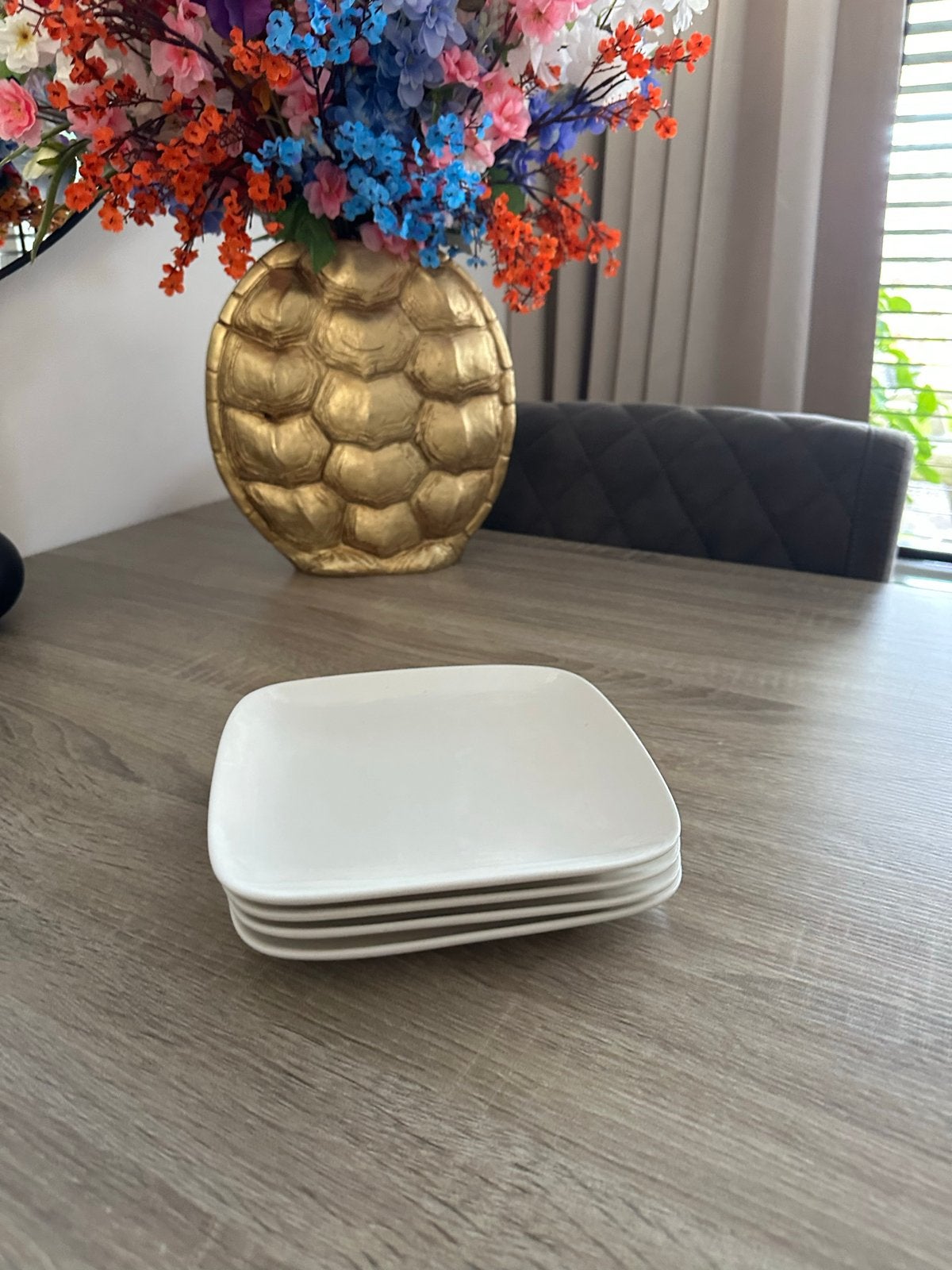 Set van 4 vierkante witte borden, Ophalen, Keramiek, Zo goed als nieuw, Bord(en)