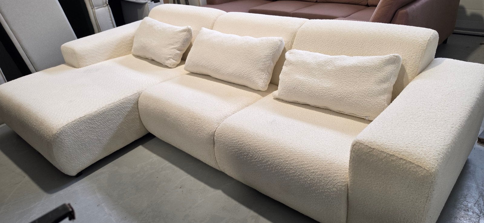 Grote Hoekbank Bouclé/Teddy Stof eierkamp, Ophalen, Gebruikt, 300 cm of meer, Onbekend