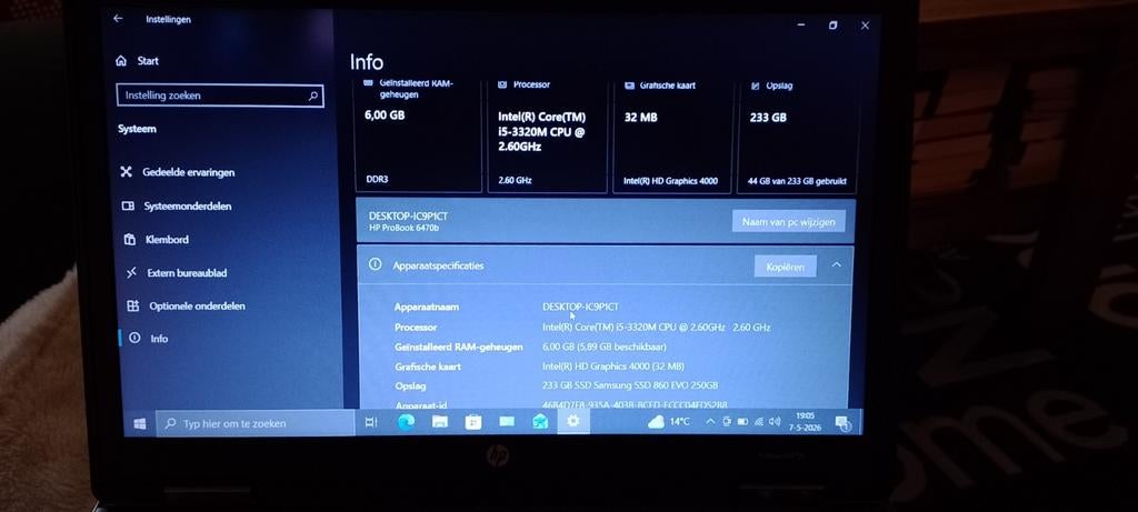 HP ProBook 6470b Laptop - i5-3320M, 6GB RAM, 233GB SSD, Gebruikt, 2 tot 3 Ghz, 14 inch, Ophalen of Verzenden