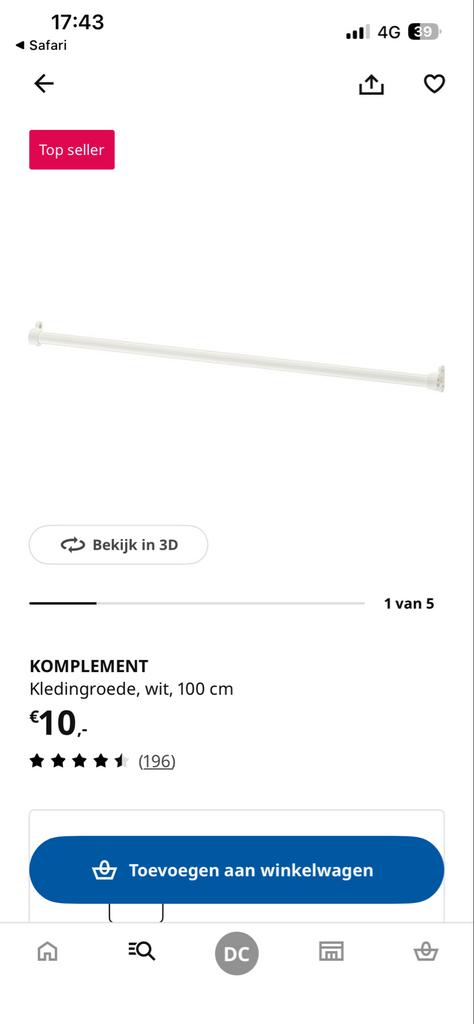 2 witte kledingroedes van 100 cm, Gebruikt, 100 tot 150 cm, Ophalen of Verzenden, Minder dan 100 cm