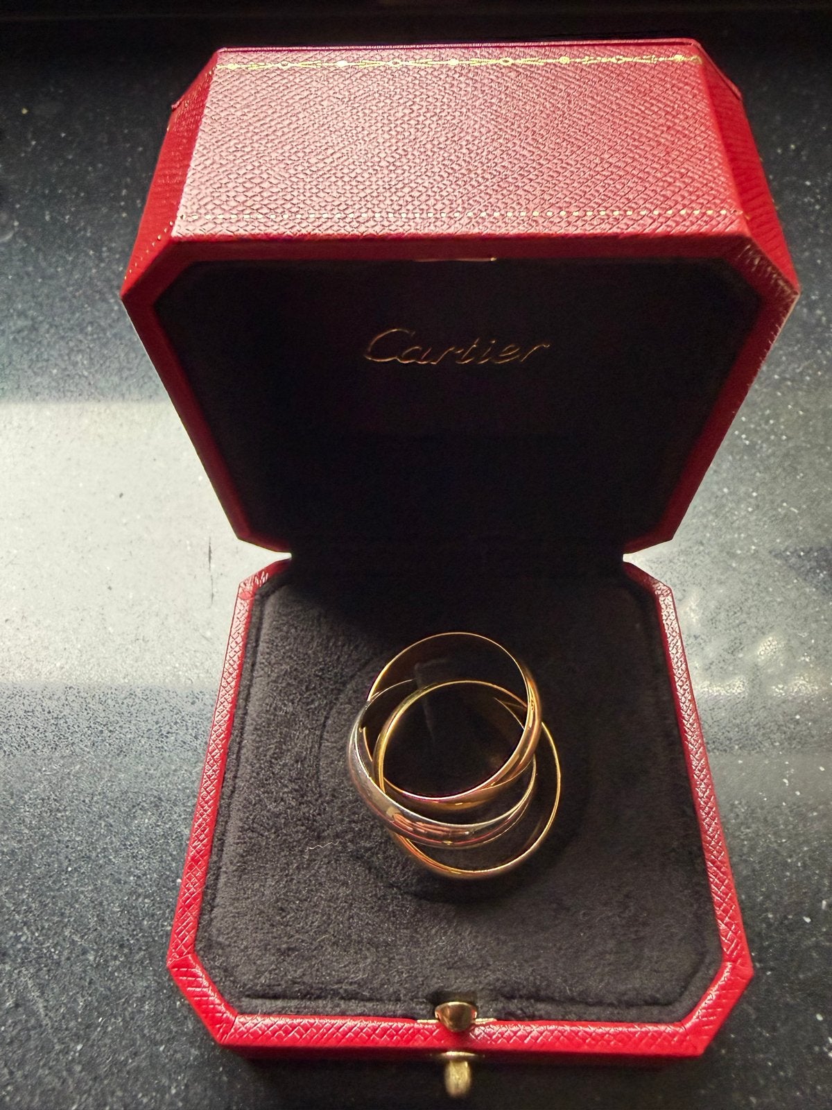 Cartier Trinity Ring - Drie kleuren goud, maat 68, Sieraden, Tassen en Uiterlijk, 20 of groter, Ophalen of Verzenden, Zo goed als nieuw