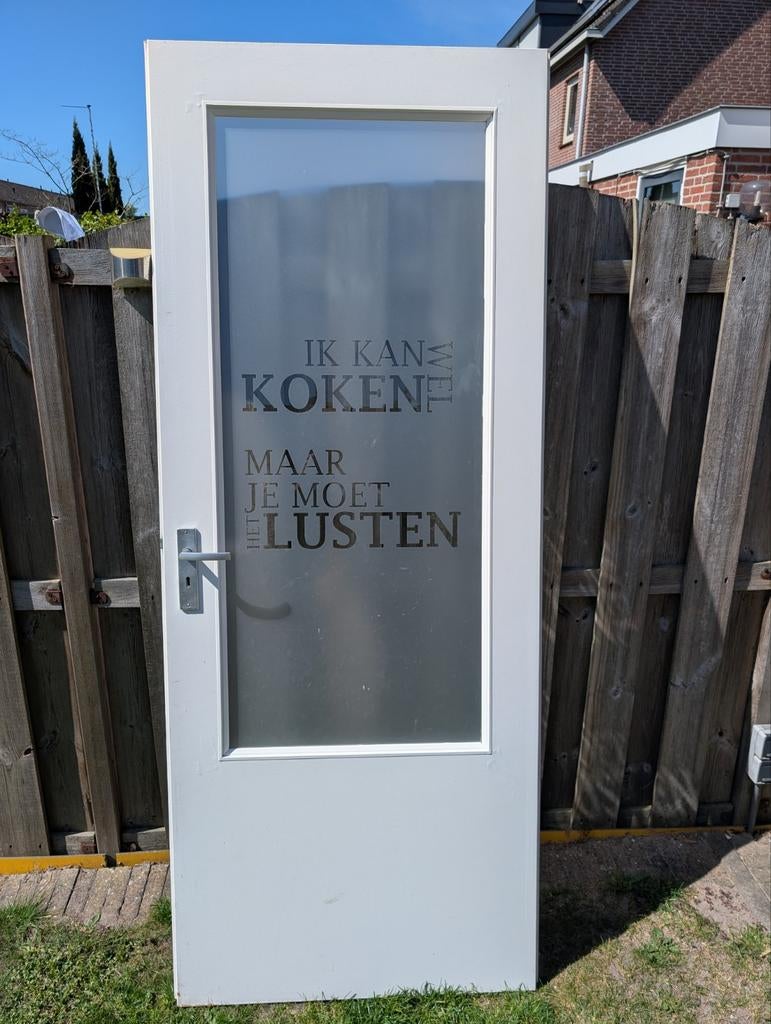 Opdekdeur binnen linksdraaiend 211x83cm met tochtstrip, Gebruikt, 80 tot 100 cm, Binnendeur, Ophalen of Verzenden