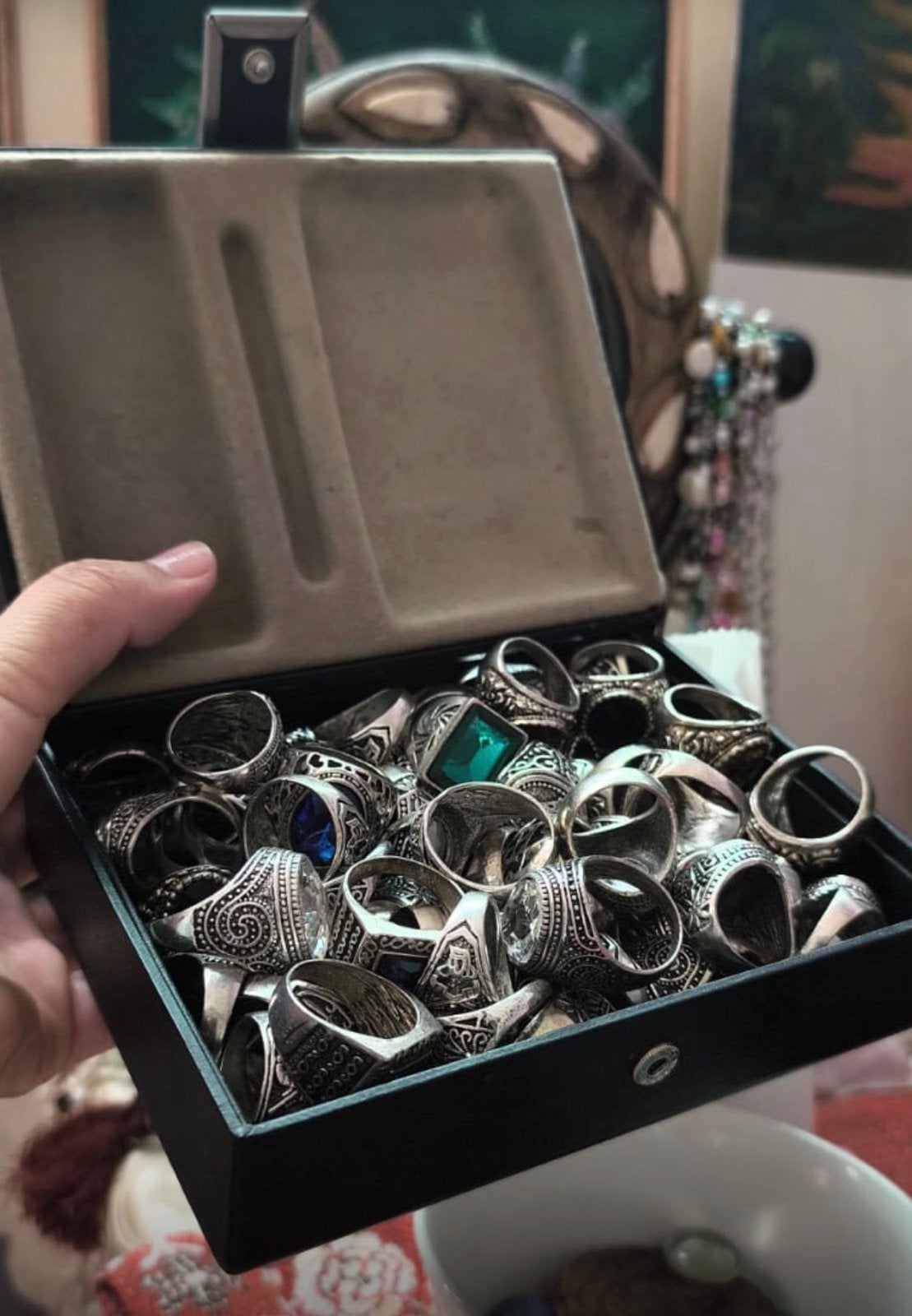 Verzameling zilver ringen met edelstenen, Gebruikt, Ophalen of Verzenden, Dame of Heer, Met edelsteen