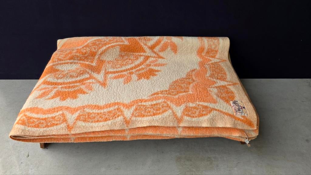 Vintage AaBe deken roze/oranje 125x200 cm abrikozen kleur, Ophalen, Gebruikt, Onbekend, Onbekend