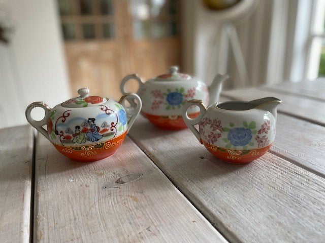 Vintage Japans theeservies. Geisha Satsuma porselein., Ophalen