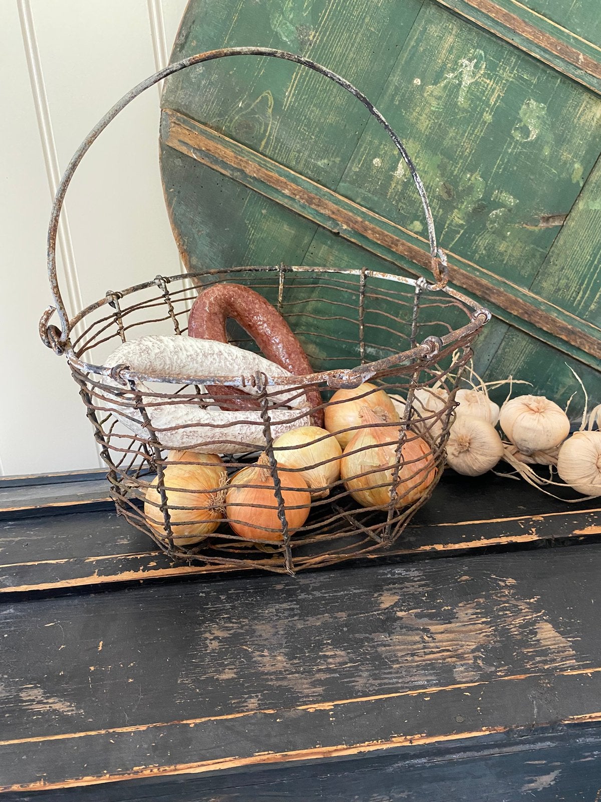 Brocante oude Franse grote draadmand, Ophalen of Verzenden