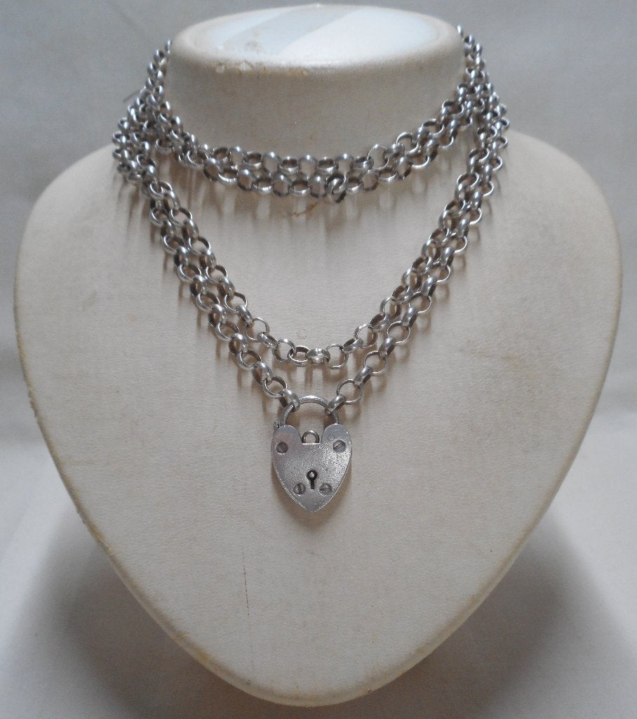 Zilveren hele lange jasseron ketting met hangslot nr.1687, Verzenden, Zilver, Ketting