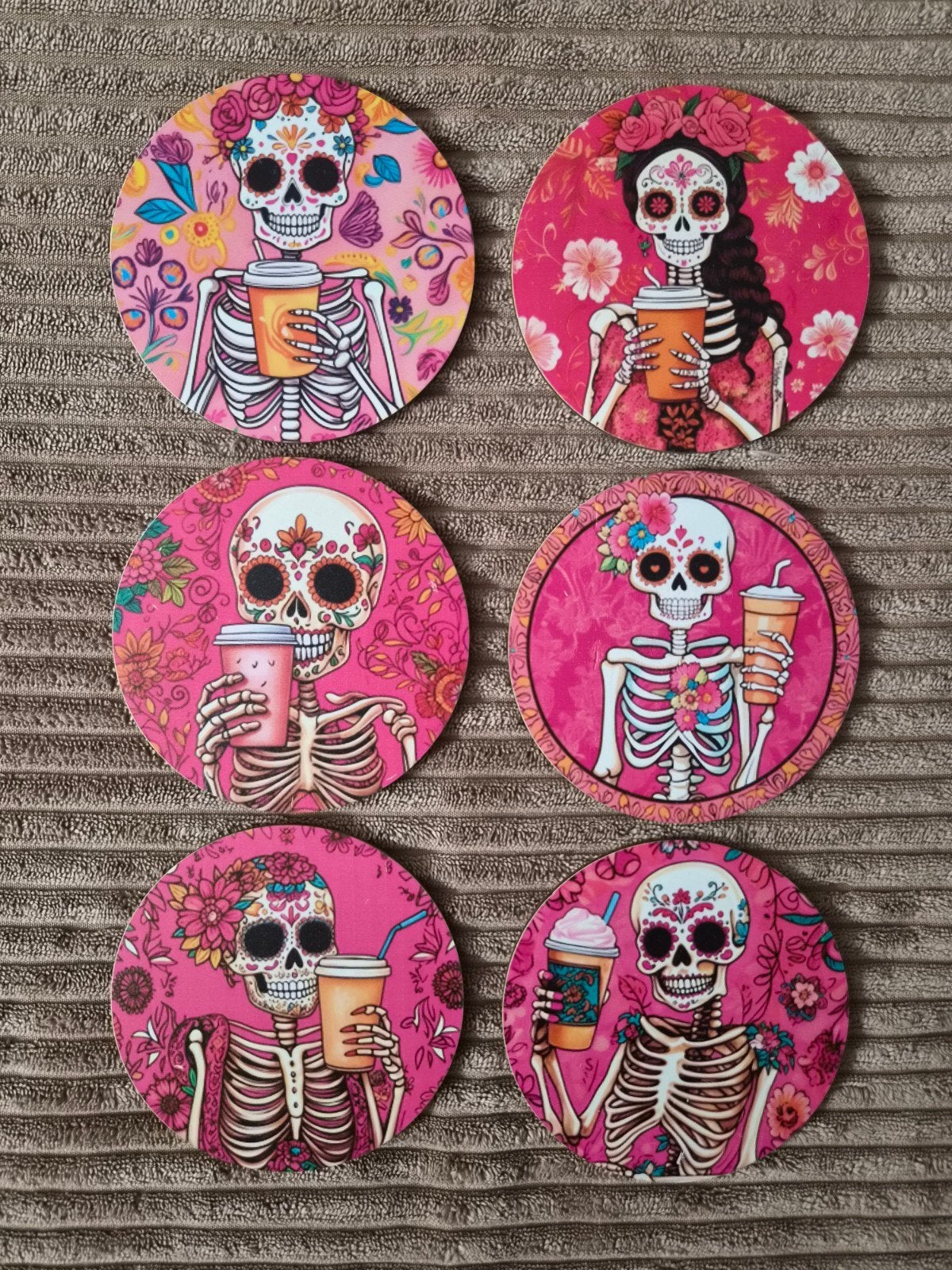 Onderzetters met Mexicaanse Doodshoofd (Dia de los Muertos), Hout, Meerkleurig, Overige stijlen, Nieuw